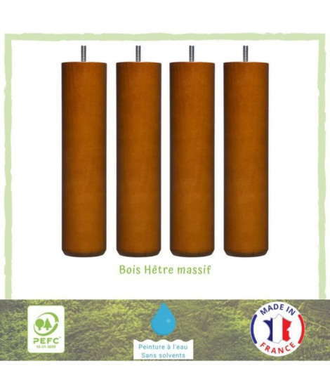 Lot de 4 pieds de lit cylindriques couleur merisier - Ø 6,4 cm - H 24,5 cm