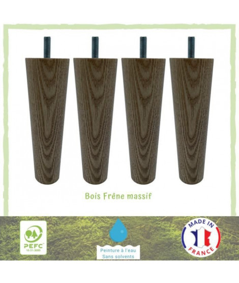 Lot de 4 pieds de lit fuseau frene naturel veiné - Ø 5 cm - H 14,5 cm