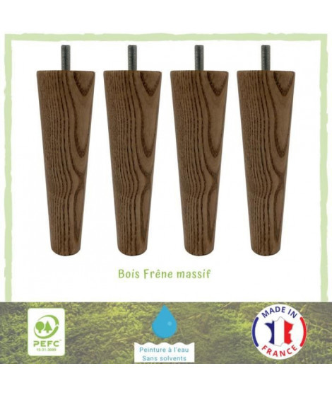 Lot de 4 pieds de lit fuseau frene naturel veiné - Ø 5 cm - H 19 cm