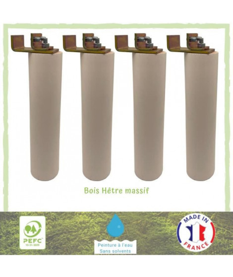 Lot de 4 pieds de lit cylindriques couleur blanc - Kit universel pour sommier métallique - Ø 5,4 cm - H 23 cm