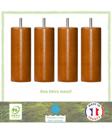 Lot de 4 pieds de lit cylindriques couleur merisier - Ø 5,4 cm - H 14,5 cm