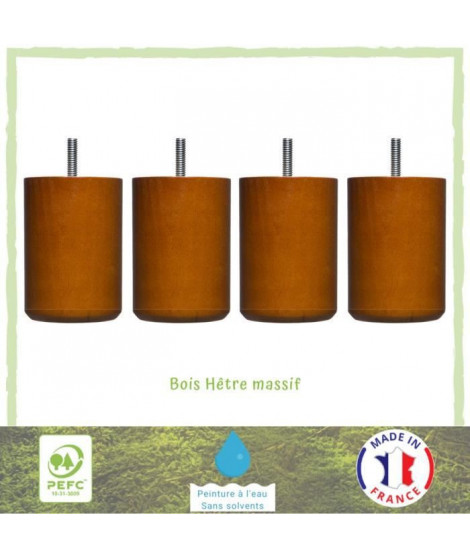 Lot de 4 pieds de lit cylindriques couleur merisier- Ø 7 cm - H 8,5 cm