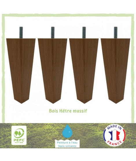 Lot de 4 pieds de lit fuseaux carrés droit - Ø 5 cm - H 14,5 cm