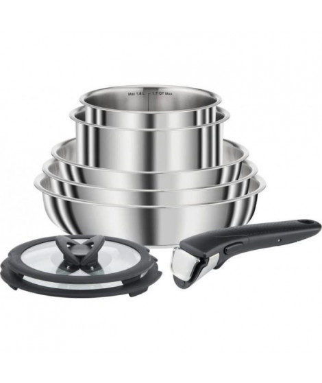 SEB L953S804 COMPACT Set 8 pieces INOX Poeles et casseroles empilables Tous feux dont induction