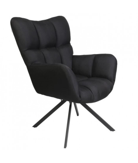 Fauteuil pivotant - Tissu noir - Pieds métallique - L 72 x P 93 x H 67 cm - WASHINGTON