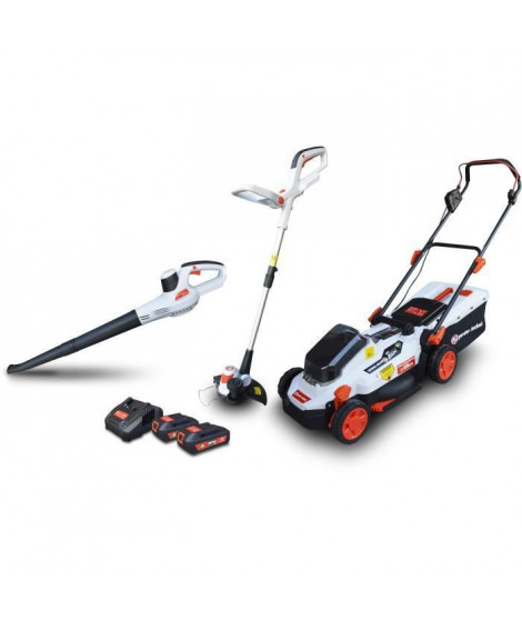 Lot Todeuse a batterie 33cm fonction mulching + coupe-bordure + souffleur de feuilles 20V + 2 batteries 20v 2Ah TCB20V-2XLI2AF