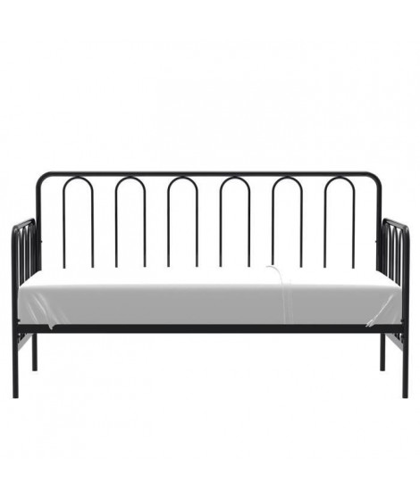 Lit banquette en métal laqué époxy - Noir - Sommier inclus - 90x190cm - ARCHI