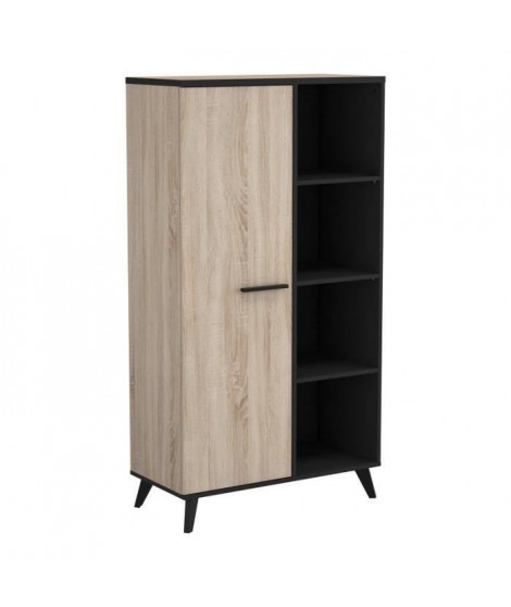 Vitrine 1 porte + 4 niches - Décor chene et noir - L 83 x P 39,2 x H 153,9 cm - WAYNE