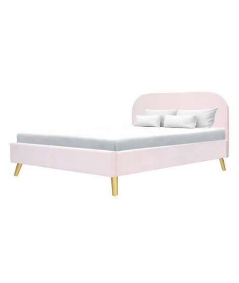 Lit adulte scandinave - Velours Rose - Sommier inclus - 140 x 190 cm - SVEA