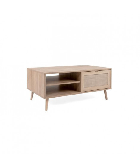 Table basse 1 abattant 1 niche - Décor chene sonoma - L 100 x P 46 x H 60 cm - BALI