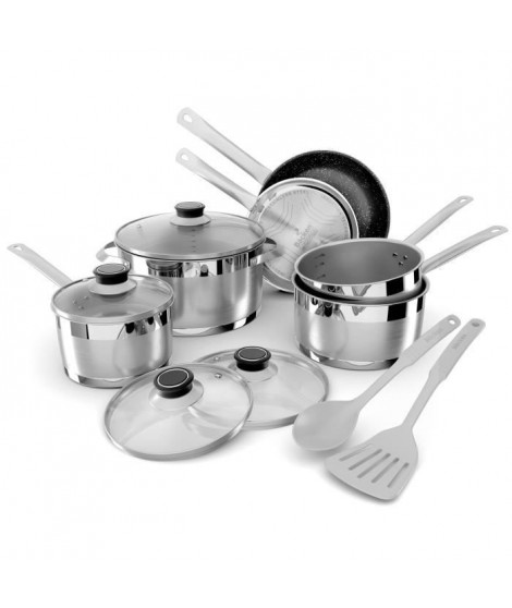 BACKEN Batterie de cuisine 12 pieces 659912 - Inox - Tous feux dont induction + Four