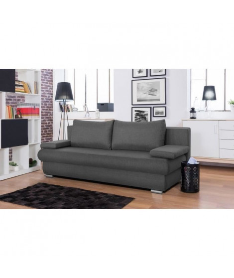 CLYDE Banquette clic-clac avec coffre de rangement 3 places - 187x94x76 cm - Tissu - Gris