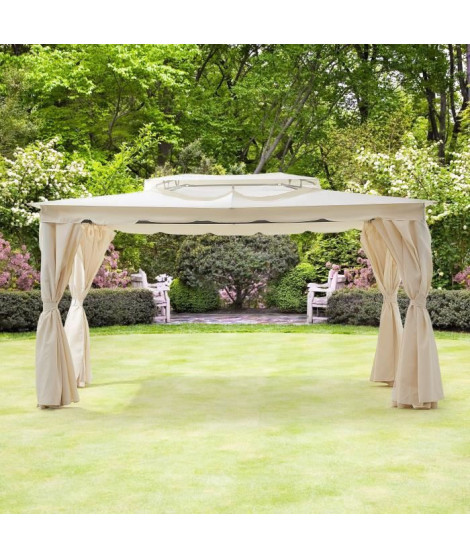 Gazebo - 3 x 4 m - Avec Rideaux - Structure Aluminium & Toile Polyester -  Beige