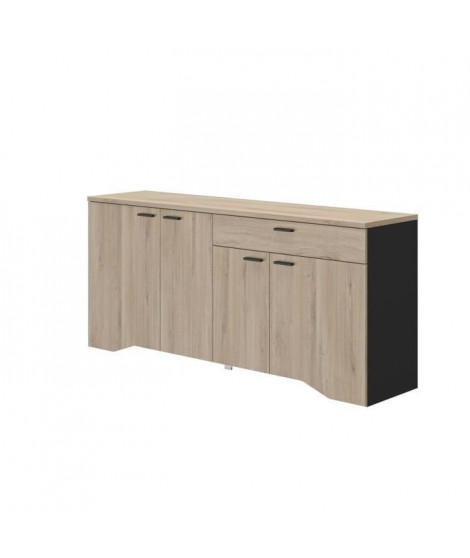 DIAGONE Buffet 4 portes - Décor chene clair et noir - L 186 x H 84 x P 45 cm - Made in France - YORI