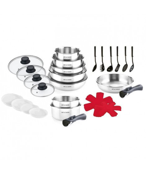 ART & CUISINE AC24BPS - Batterie de cuisine 28 pieces - Tous feux dont induction - Inox