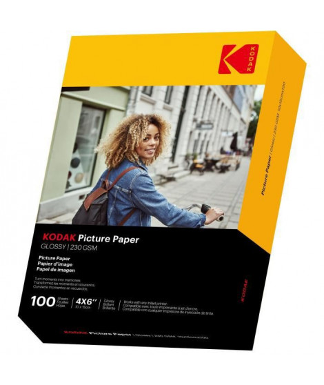KODAK 9891164 - 100 feuilles de papier photo 230g/m², brillant, Format A6 (10x15cm), Impression Jet d'encre