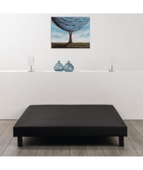 Sommier tapissier a lattes 160 x 200 - Bois massif noir + pieds - DEKO DREAM Rakenne