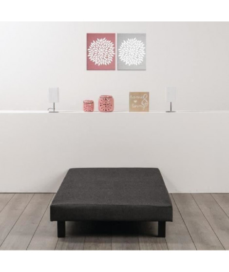 Sommier tapissier a lattes 90 x 190 - Bois massif gris anthracite + pieds - DEKO DREAM Rakenne