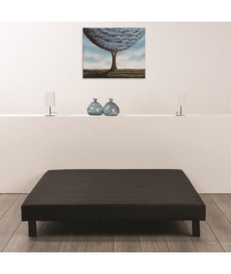 Sommier tapissier a lattes 140 x 200 - Bois massif noir + pieds bois verni clair - DEKO DREAM Rakenne