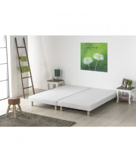 Sommiers tapissiers a lattes x 2 - 180 x 200 - Bois massif blanc + pieds bois verni clair - DEKO DREAM Rakenne