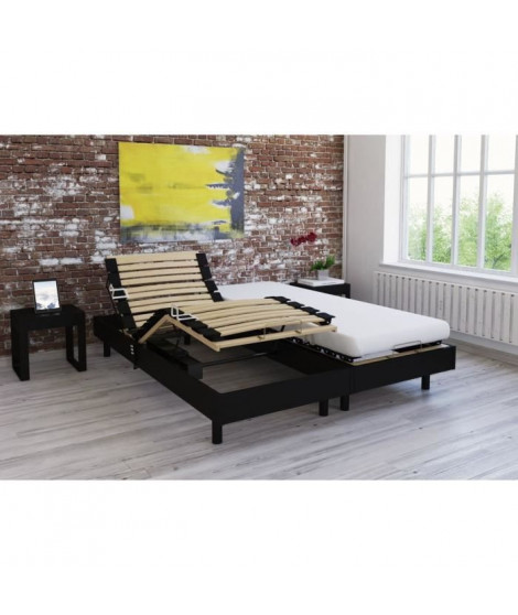 Ensemble relaxation TALCA matelas + sommiers électriques décor wengé 2x80x200 - Mousse - 14 cm - Ferme