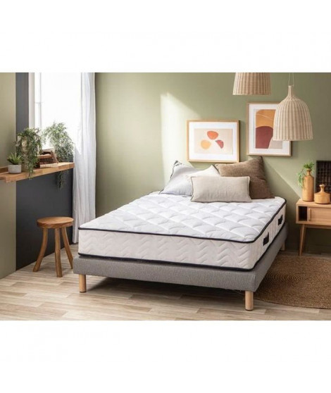 SOMDREAM Ensemble Matelas 160x200 cm + Sommier + Pieds - 713 Ressorts ensachés - 24 cm - SAPHIR