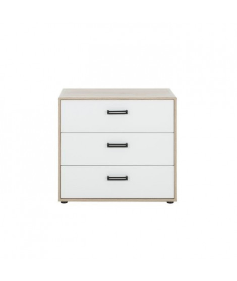 GAMI Commode 3 tiroirs - Décor chene et blanc - L 81 x P 41 x H 73 cm - CAMILLE