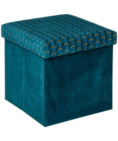 Pouf pliant velours Liam - Bleu canard