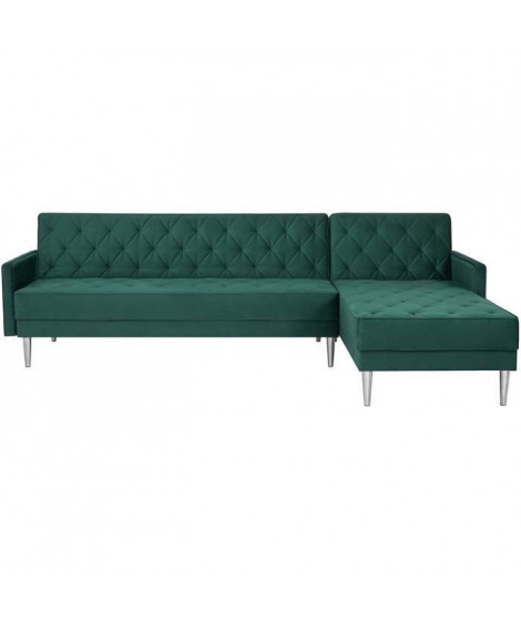 Canapé d'angle 3 places réversible - Velours vert - Pieds en métal - L 286 x P 169 x H 80 cm - ISTANA