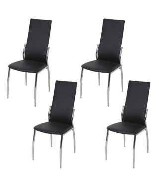 Lot de 4 chaises - Simili noir - L 44 x P 54 x H 100 cm - PHIL