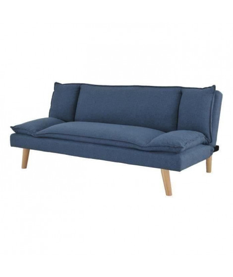 TINA Banquette convertible clic-clac 3 places - Tissu bleu foncé et pieds en bois - L 181 x P 90 x H 74 cm