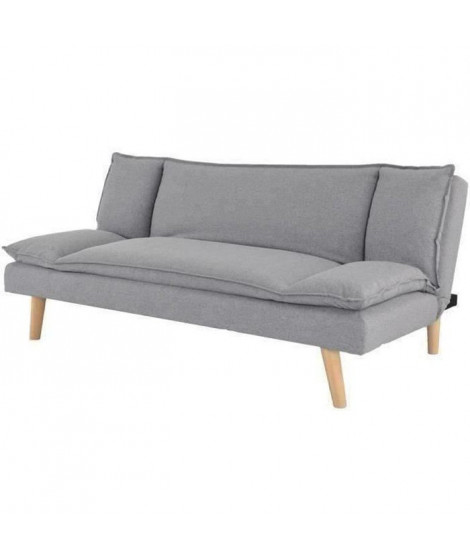 TINA Banquette convertible clic-clac 3 places - Tissu gris et pieds en bois - L 181 x P 90 x H 74 cm