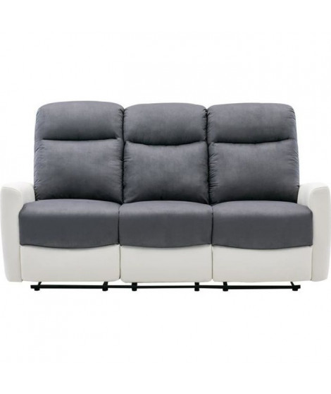 JESS Canapé 3 places en micro fibre avec 2 assises de relaxation manuels - Blanc et gris