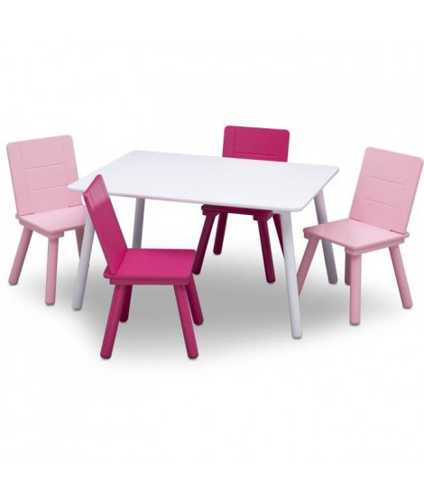 DELTA CHILDREN Table rectancgulaire blanc + 4 chaises bois rose