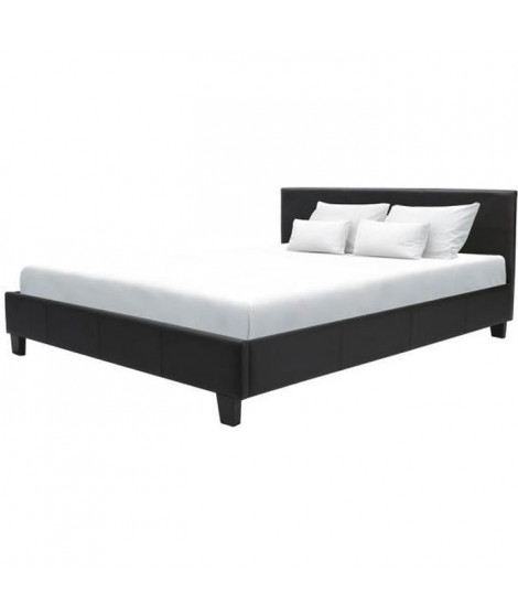 Lit adulte ou enfant 140 x 190 cm - Simili noir - Simili - Sommier inclus - KANSAS