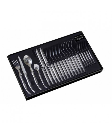 LAGUIOLE L7550C - Ménagere 24 pieces - Coffret vitrine carton - Manche tout Inox - Pleine soie - Acier Inoxydable