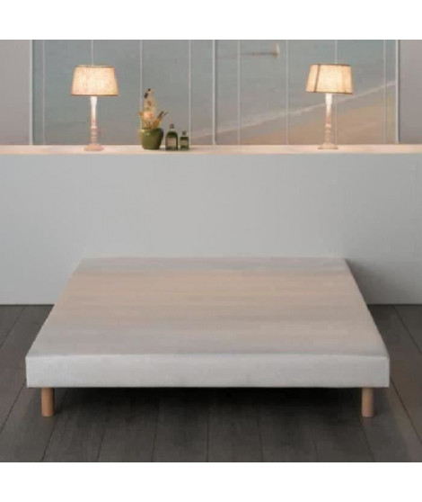 DEKO DREAM Rakenne Sommier tapissier a lattes 140 x 190 cm - Bois massif blanc + Pieds