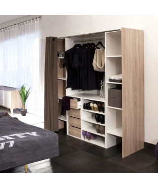 DRESS Kit dressing extensible 112-185 cm + rideau - Blanc et décor chene