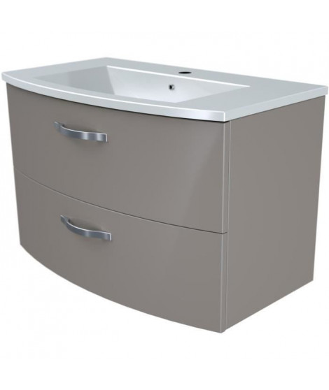 Ensemble Meuble de salle de bain 2 tiroirs + Vasque - Taupe - L 80,5 x P 46 x H 14 cm - BENT