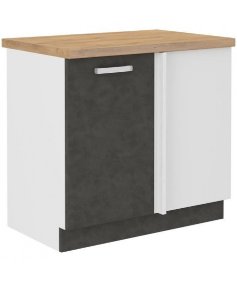 Meuble bas d'angle porte battante avec plan de travail - Gris - L 105 x P 51,6 x H 85 - LASSEN