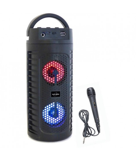 INOVALLEY KA01 - Enceinte lumineuse Bluetooth 100W - Fonction Karaoké - 2 Haut-parleurs - Lumieres LED colorées  - Port USB