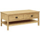 Table basse rectangulaire - En bois pin massif - Marron - 2 tiroirs + 1 étagere - L 140 x P 60 x H 54 cm - ESTEBAN