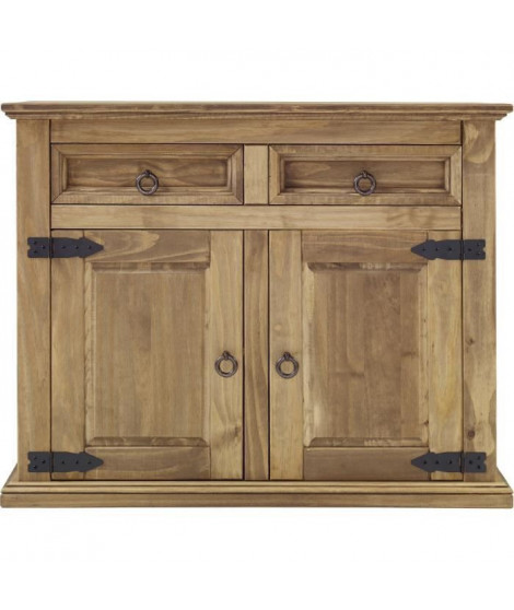 Buffet 2 portes 2 tiroirs - Bois massif - L 100 x P 48 x H 80,5 cm - VITO