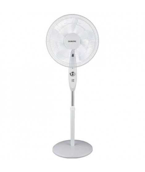 OCEANIC Ventilateur sur pied 35 W - DC - Diametre 40 cm - Silencieux - Hauteur réglable - Oscillation - Blanc