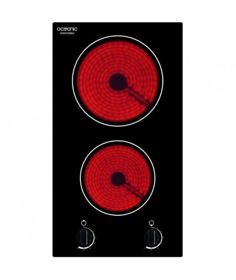 OCEANIC OCEATV2ZMA2 - Table de cuisson domino vitrocéramique - 2 zones - 3000W - L28,8 x P52cm - Revetement verre - Noir
