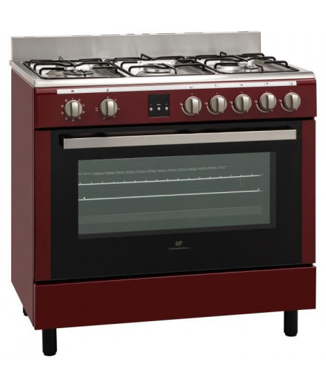 CONTINENTAL EDISON - Cuisiniere piano gaz - four catalyse 101L - affichage digital - L 90 x H85 cm - ROUGE BORDEAUX