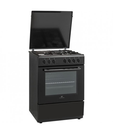 CONTINENTAL EDISON - Cuisiniere mixte 3 gaz + 1 électrique - four multifonction catalyse 65L - L60 x H85cm - Noir