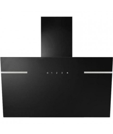 CONTINENTAL EDISON CEH6052BVB Hotte inclinée déco 60 cm - noir en verre avec bande inox - 520 m3/h - Classe C - 3 vitesses - …