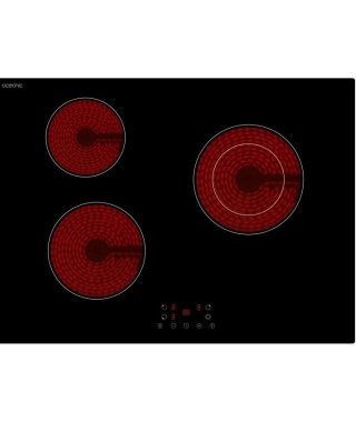 OCEANIC Tablede cuisson 3 zones vitrocéramique, 5200W, largeur 70 cm avec encastrement 56 x 49 cm, NOIR