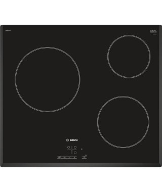 BOSCH - PKM651B17E - Table vitrocéramique bords biseautés - 5700W - 3 foyers - L59,2 x P52,2cm - Noir